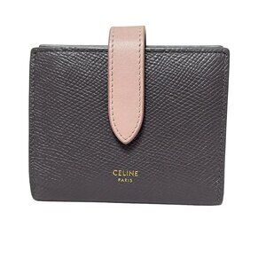 CELINE Small Strap Wallet Gray Vintage Pink Grained Calfskin 321-081825
